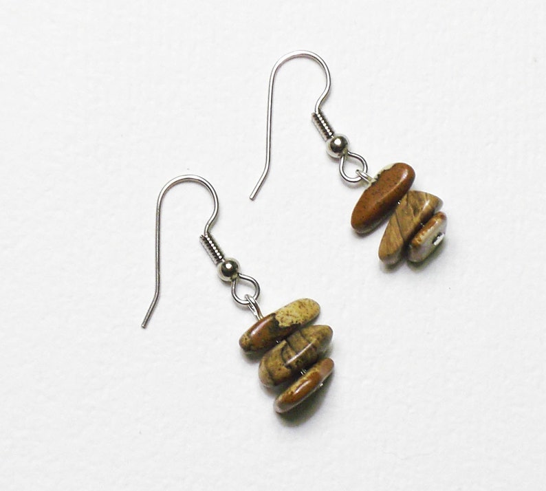 Picture jasper gemstone chip earrings image 1