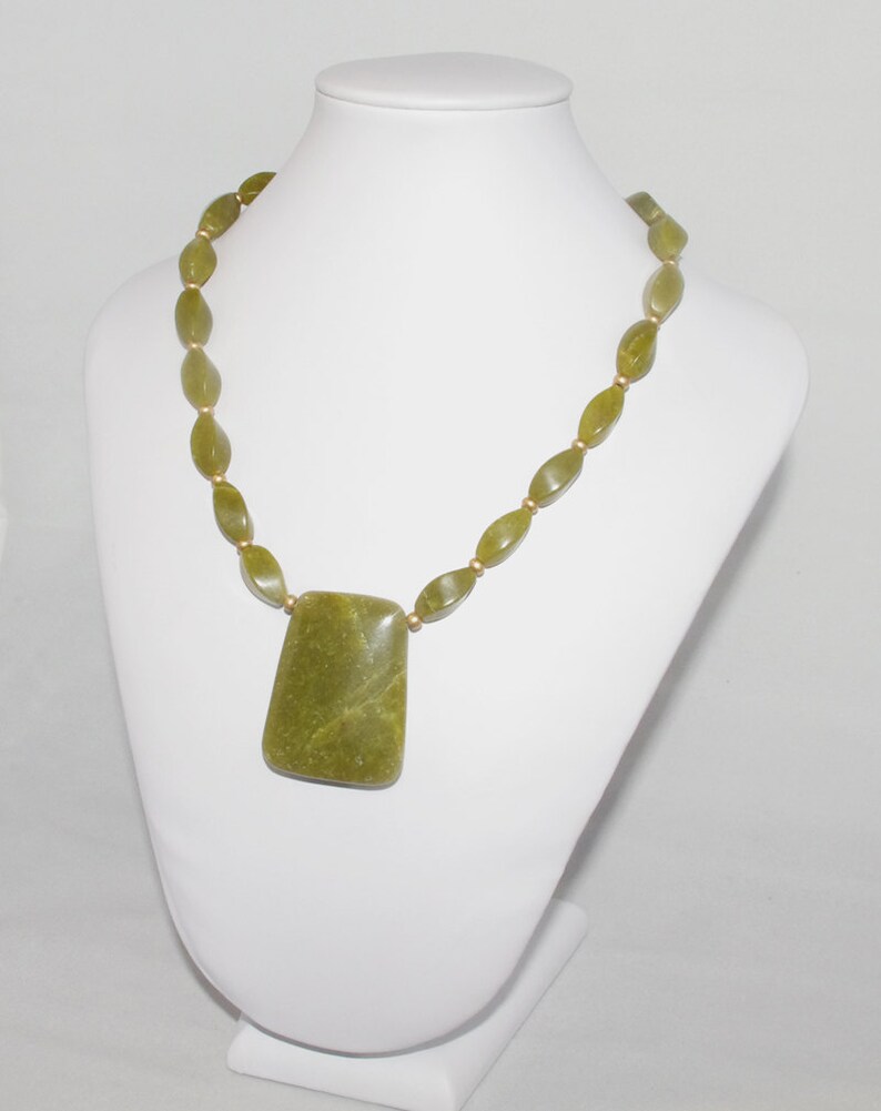 Serpentine Necklace in Olive Green and Gold image 1
