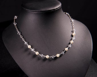 White pearl and crystal necklace