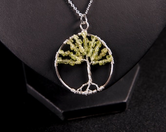 Peridot Tree of life necklace - "August Splendour" handmade silver wire wrapped pendant