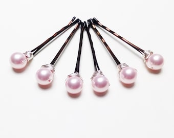 Swarovski pearl bobby pins in Rosaline light pink  for formal, bridal, and prom updos
