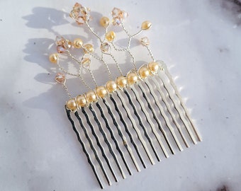 Crystal Hair Comb with Cream Pearls and Pale Rose Crystal Beads on a Silver Comb, for updo, prom, bridal, formal