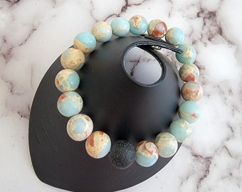 Imperial jasper and lava stone diffuser bracelet, claspless bracelet