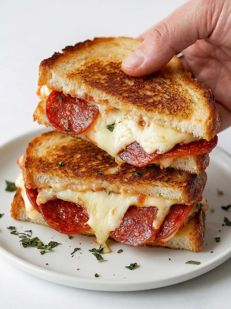 Sándwich de queso a la parrilla con pizza, receta fácil, receta sencilla, descarga de recetas, comida rápida, receta de almuerzo, favorito de la familia, libro de recetas familiares imagen 12
