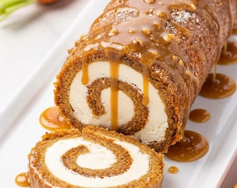 Receta de rollo de pastel de zanahoria con glaseado de queso crema, PDF imprimible, receta de postre fácil, descarga digital, libro de recetas familiares