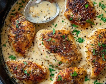 Receta de pollo cremoso con ajo y parmesano (PDF imprimible), receta fácil de pollo, receta digital para cenas familiares, Cajita Feliz, libro de recetas