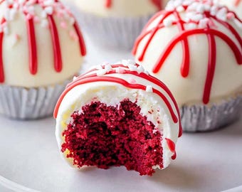 Receta de bolitas de pastel de terciopelo rojo, plato familiar, descarga de recetas, postres, fiesta, recetas sencillas, recetas fáciles, recetas escritas a mano