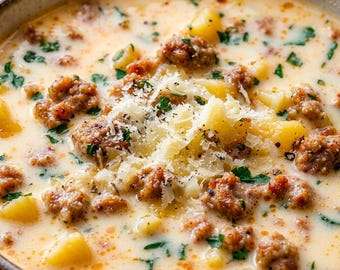 Receta de sopa cremosa de salchicha italiana con parmesano, cena fácil (PDF imprimible)