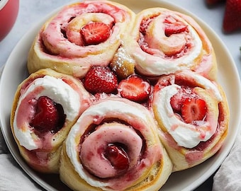 Receta de panecillos dulces de tarta de queso y fresa, receta de desayuno, plato familiar, receta de mamá, receta sencilla, cocinar hornear postre, receta familiar