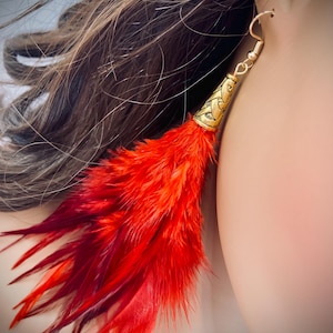 Fluffy Red Feather Earrings