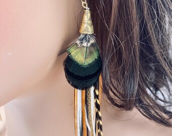 Peacock  & Roosted Feather Earrings