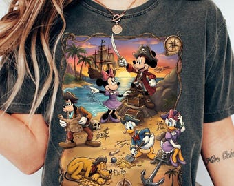 Camiseta retro Disney Pirate Comfort Colors, camisetas Disney a juego para vacaciones familiares, camiseta exclusiva de Mickey y sus amigos, camiseta para cruceros Disney.