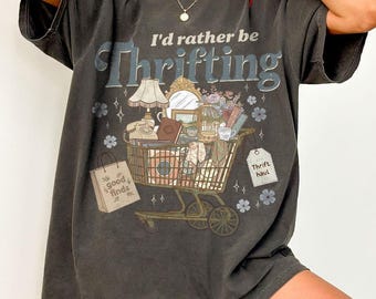 Camiseta "Prefiero ir de compras a tiendas de segunda mano", regalo para amantes de las antigüedades, camiseta gráfica con estética vintage de segunda mano, camiseta estilo boutique de Comfort Colors.