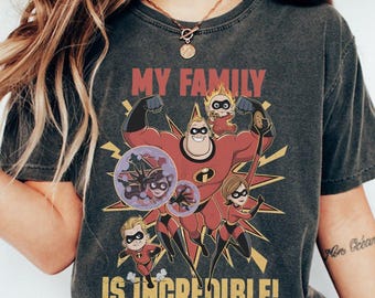 Camiseta retro de Disney Pixar Los Increíbles: Mi familia es increíble, camiseta de viaje familiar a Disneyland, camiseta navideña a juego de Disney World.