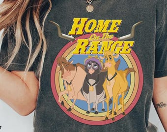 Camiseta con los personajes de Home On The Range en colores cómodos, Maggie Grace y la Sra. Calloway, estilo retro, para viajes familiares de 2026.