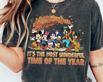 Camiseta vintage de Disney para otoño, camiseta de Mickey, Minnie, Goofy y Pluto para otoño, conjunto de camiseta "La época más maravillosa del año", camiseta retro con estampado de Disney.