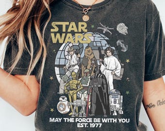 Camiseta retro de Disney Star Wars "Que la Fuerza te acompañe" (Est. 1977), camiseta vintage de Star Wars, camiseta de Galaxy Wars Disney, camiseta clásica de Disney World