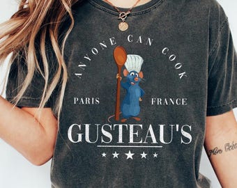 Camiseta "Cualquiera puede cocinar", Camiseta "Pequeño chef", Camiseta con estampado de cocina, Camiseta de Pixar Ratatouille, Regalo adorable para amantes de la comida, Camiseta divertida de ratón chef