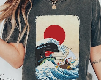 Pinocchio’s Monstro The Whale Hokusai Great Wave Off Kanagawa Comfort Colors T-shirt, Vintage Disney Pinocchio Shirt, Disneyland Family Trip
