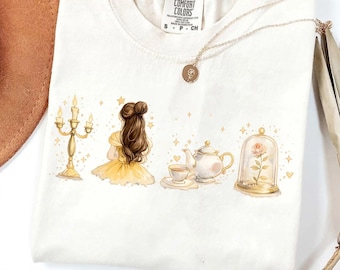 Aquarel Disney Belle Princess-shirt, Belle en het Beest-shirt, verhaal zo oud als de tijd, girly esthetische Disney Girls Trip, Magic Kingdom-T-shirt
