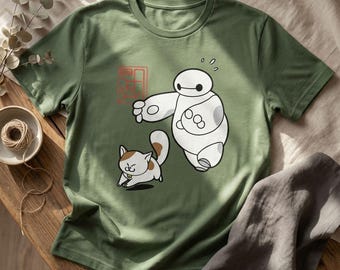Disney Cute Baymax And Cat Shirt, Disneyland Family Matching Trip, Magic Kingdom, Birthday Gifts, Big Hero 6 Characters T-shirt