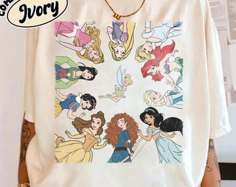 Camiseta retro de princesa con lazo, top rosa de princesa, camiseta de dibujos animados con acuarela, conjunto para vacaciones familiares, camiseta de cuento de hadas, camiseta de castillo mágico