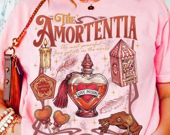 Camiseta retro de la poción de amor Amortentia, regalo para fans de los libros de fantasía de Comfort Colors, camiseta gráfica para San Valentín con temática literaria, camiseta para el aula de pociones mágicas