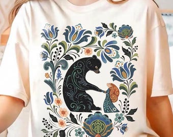 Retro Pixar Brave Floral Comfort Colors Shirt, WDW Magic Kingdom Disneyland Family Holiday Trip Gifts, Disney Merida & Queen Elinor Bear Tee