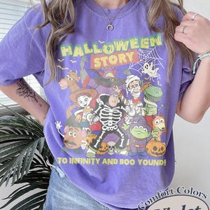 Comfortkleuren retro Toy Story-halloweenshirt, Pixar Halloween-T-shirt, Buzz Lightyear-skeletshirt, To Infinity And Boo Beyond-shirt afbeelding 8
