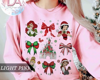 Camisa com laços Disney Coquette, camiseta de Natal das Princesas Disney, camiseta da Festa de Natal Very Merry 2025, camiseta combinando para viagem de férias em família na Disneylândia