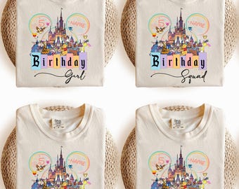 Custom Disney Birthday Shirt, Matching Family Trip Shirt, Birthday Girl Boy Crew Shirt, Castle Birthday Squad Tee, Personalized Name Age Tee