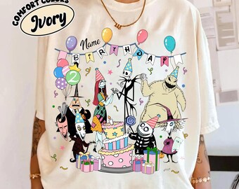 Camiseta retrô "O Estranho Mundo de Jack", camiseta infantil personalizada com nome e idade para aniversário, camiseta para festa de aniversário do Jack e da Sally Boogie, camiseta para família Disney