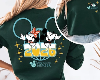 Camiseta dupla face Mickey e Minnie para o Ano Novo, Camiseta para membros do Disney Vacation Club, Camiseta Walt Disney World, Camiseta para membros do Disney Vacation Club 2026, Camiseta do Reino Mágico