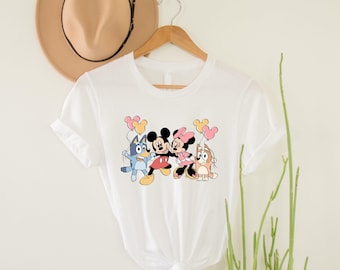 Camiseta do Mickey e da Minnie, Camiseta da Disneyworld, Camiseta da Disney, Camiseta com Balão do Mickey, Camiseta da Disneyland, Camiseta Bingo Bluey, Camiseta da Família Disney