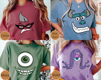 Monster Inc Characters Big Face kostuum comfort kleuren shirt, bijpassende T-shirt Disney Family, Mike Sully Celia Roz, Disneyland Trip cadeau