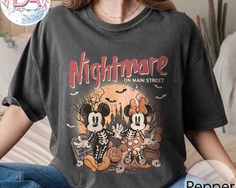 Vintage Mickey & Minnie Skeleton Nightmare On Main Street Comfort Colors Shirts, Mickey Skeleton Shirts, Disney Trip Halloween 2025 Shirts
