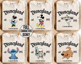 Retro Disneyland shirt met volledige personages, Disney familie shirts, Mickey en vrienden shirt, Disney groepsshirts, Disneyland Trip 2026 shirt