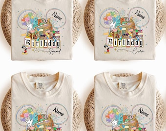 Camiseta personalizada para viagem de aniversário ao Epcot, camiseta combinando para grupo na Disneyland, camiseta de aniversário para família no Epcot da Disney, camiseta de aniversário do Mickey e seus amigos.