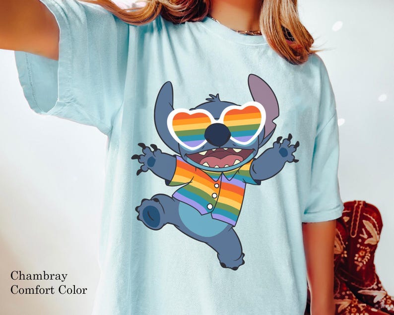 Linda camiseta LGBT arcoíris de Stitch Hawaii, Mes del Orgullo Gay y Lesbiano 2026, Camiseta del Orgullo de Disney Lilo y Stitch, Derechos Humanos imagen 5