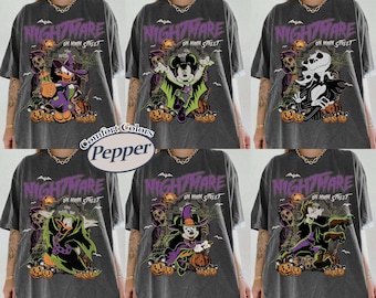 Vintage Alptraum auf der Main Street Shirt, Disney Halloween Shirt, Jack Skellington Shirt, Halloween Party Shirt, Mickey Minnie Halloween Tee