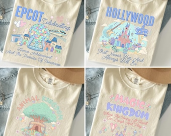 Disney Trip 4 Park Group Shirt, Animal Kingdom Tree, Walt Disney World Matching Tee, EPCOT Balloon, Magic Kingdom, Hollywood Studios Hat