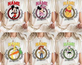 Camiseta retrô personalizada com nome e personagens da Disney, camiseta personalizada da Disney, camiseta do Mickey e seus amigos, camiseta para viagem em família à Disney, camiseta da Walt Disney World