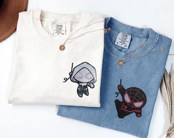 Geborduurd Spider-Man shirt, Miles Morales Spider-Gwen T-shirt, Leuk Marvel superhelden shirt, Comfort Colors Spider-Verse kindercadeau