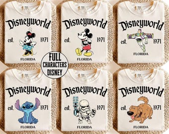 Retro Disneyworld shirt met volledige personages, Disney Group shirts, Disneyworld Trip 2026 shirt, Disney familie shirts, Mickey en vrienden shirt
