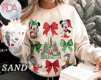 Camiseta com laços Disney Coquette, camiseta de Natal Mickey e seus amigos, camiseta da Festa de Natal 2025 Very Merry, camiseta combinando para viagem de férias em família na Disneylândia