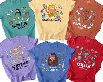 Camiseta personalizada de princesas Disney para fiesta de bebidas, regalo de despedida de soltera de Disney, camiseta de La Bella y la Botella para despedida de soltera, regalo para ella