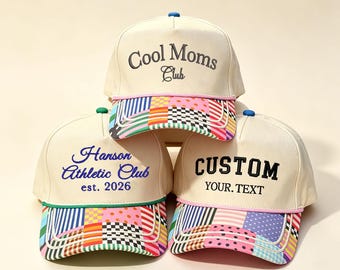 Custom Embroidered Trucker Hat Personalized Mama Cap Vintage Canvas Baseball Hats Custom Text Gift for Her Cool Moms Club Patchwork Bill