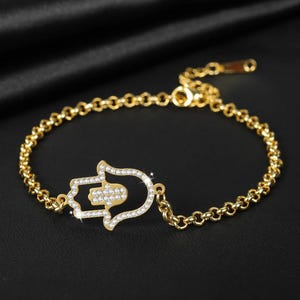 14k Gold Hand Of God Bracelet|Custom Hamsa Bracelet|Jewish Jewelry|Protection Bracelet|Religious Bracelet|Fatima  Bracelet|Gift For Jewish
