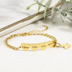 Personalized Heart Bracelet: 14k Gold Plated Custom Name Bangle