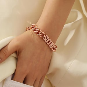 Pulsera con nombre de hip hop - Cadena gruesa de eslabones cubanos con letras personalizadas - Regalo de cumpleaños para novio, hermano o mejor amigo